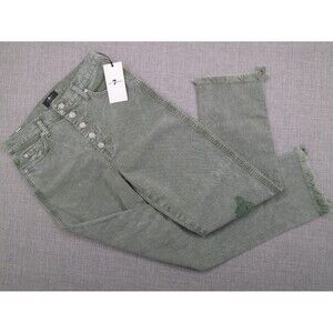 7 For All Mankind Jeans Women's 28 Cropped High Waist Fray Light Green Straight